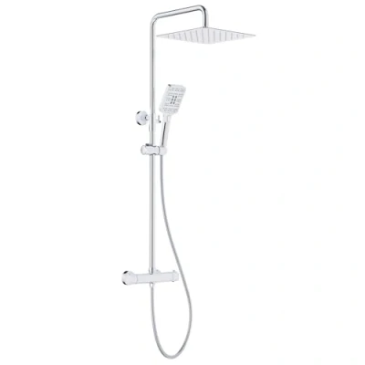 Abbildung von Rainsworth Duschsystem 3 Funktionen Duschsystem, Höhe 126 cm, Set, eckig Regenduschset mit Kopfbrause 20x20cm für Badezimmer, Chrom