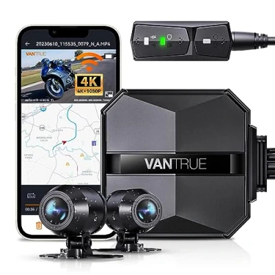 Abbildung von VANTRUE F1 Dashcam Motorrad 4K + 1080P, 5GHz WiFi Auto vorne hinten mit GPS, HDR, WDR, Vollständig wasserdicht autokamera, Starvis Nachtsicht, 24Std. Parkmodus, Max. 512G