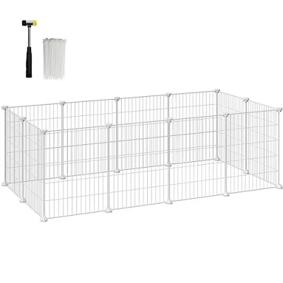 Abbildung von SONGMICS Freilauf, DIY Kleintiergehege, Kleintierkäfig, Kaninchen, Meerschweinchen, Metallgitter, 143 x 73 46 cm, weiß LPI01W