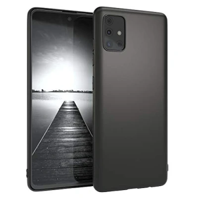 Abbildung von EAZY CASE Handyhülle Silikon mit Kameraschutz kompatibel Samsung Galaxy A51 in Schwarz Matt, Ultra dünn, Slimcover, Silikonhülle, Hülle, Softcase, Backcover