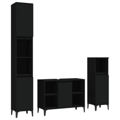 Abbildung von vidaXL Badezimmer Set 3 tlg. Badmöbel Schwarz Holzwerkstoff, (3 St)