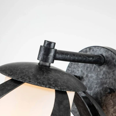 Abbildung von Elstead Lighting QN BLACKSMITH1 OBK QUINTIESSE Wandleuchte Blacksmith E27 1x40W IP44 Stahl altschwarz, Opalglas satiniert L:21.7cm H:28.2cm B:25.4cm