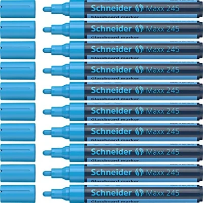 Abbildung von Schneider Maxx 245 Glasboardmarker / Whiteboard Marker (für Glasflächen, trocken abwischbar) 10er Packung blau