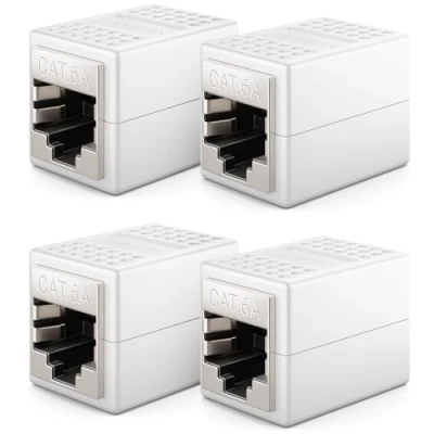 Abbildung von deleyCON 4X RJ45 Patchkabel Kupplung CAT6a 10 GIGABIT LAN Verbinder Netzwerkkabel Ethernet Kabel Adapter 2X Buchse Cat6 Cat7 Cat8 Kompatibel Weiß