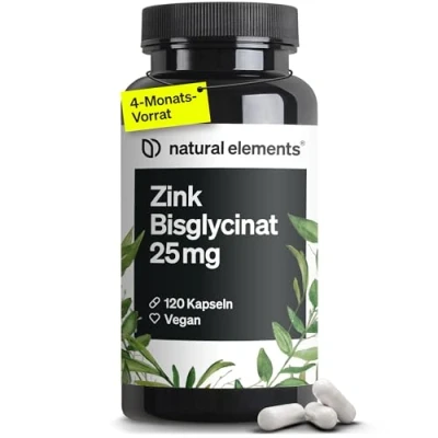 Abbildung von Zink Kapseln 120 Stück 25mg pro Kapsel gut verträgliches Zinkbisglycinat (Zink Chelat) Alternative zu Tabletten vegan, hochdosiert, ohne unnötige Zusätze