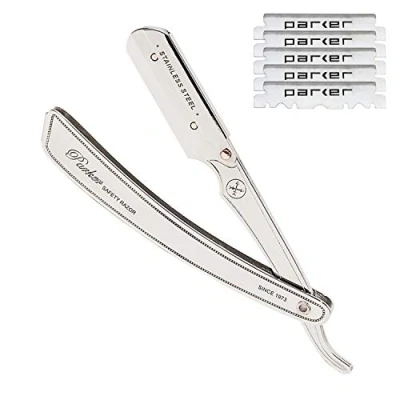 Abbildung von Parker Safety Razor, SRX Heavy Duty Professionelle 100% Edelstahl Straight Edge Barber Razor und 5 Premium Klingen