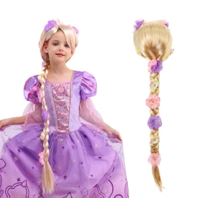Abbildung von Sincere Party Mädchen Prinzessin Perücke,Rapunzel Zöpfe Blonde Perücke für Halloween Party,Dress Up Rollenspiel