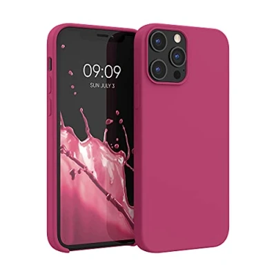 Abbildung von kwmobile Hülle kompatibel mit Apple iPhone 12 Pro Max Silikon Handy Case Handyhülle weiche Oberfläche kabelloses Laden Himbeer Pink