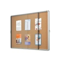 Abbildung von Nobo abschließbarer Schaukasten mit Kork Notiztafel, Praktische Schiebetüren, 18 x A4, Premium Plus, Naturbraun, 1902575
