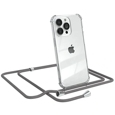 Abbildung von EAZY CASE Handykette kompatibel mit iPhone 13 Pro Handyhülle Umhängeband, Handykordel Schutzhülle, Silikonhülle, Hülle Band, Stylische Kette für Smartphone, Anthrazit