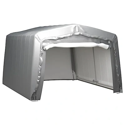 Abbildung von vidaXL Lagerzelt UV beständig Industriezelt Zelthalle Weidezelt Zelt Zeltgarage Foliengarage Unterstand Lagerhalle 370x370cm Stahl Grau