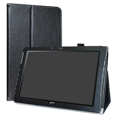 Abbildung von Acer Iconia One 10 B3 A40 hülle,LiuShan Folding PU Leder Tasche Hülle Case mit Ständer für 10.1&quot; Android Tablet,Schwarz