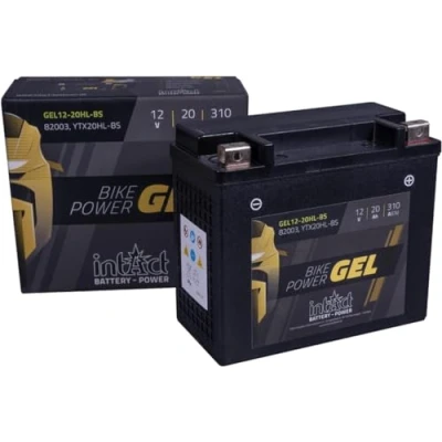 Abbildung von intAct GEL MOTORRADBATTERIE Batterie mit +30% Startleistung. Für Roller, Motorrad, Quad, Rasentraktor Bike Power GEL12 20HL BS, CTX20HL 12V Batterie, 20 AH (c20), 310 A (EN) Maße: 175x87x155mm
