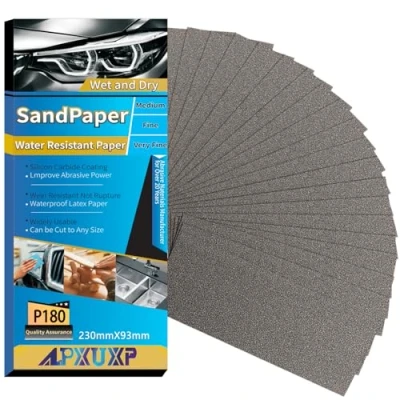 Abbildung von ALPXUXP Schleifpapier P180 Körnung 30 Stück Nass und Trocken Profi Wasser Schmirgelpapier,für AutoMetallHolzmöbelSteinLackGlas，23 x 9cm