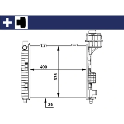 Abbildung von MAHLE ORIGINAL CR 322 000S Kühler, Motorkühlung für Fahrzeuge ohne Klimaanlage 400 375 26 mit Verschlussdeckel Kühlrippen mechanisch gefügt