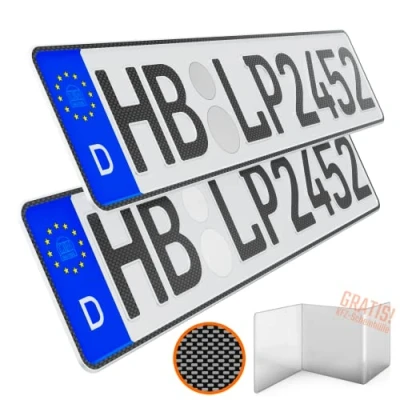 Abbildung von KFZ Kennzeichen Auto 2 Stück 52cm x 11cm in Carbon Optik Nummernschild 520mm 110mm Wunschkennzeichen DIN Autokennzeichen Fahrradträger Anhänger LKW Wunschprägung amtliches Autoschild