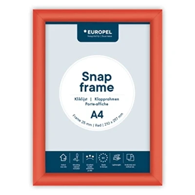 Abbildung von EUROPEL Klapprahmen A4 mit 25 mm Aluminium Profil aufklappbarer Plakatrahmen Gehrungsecke Schnapprahmen für u.a. Poster, Zertifikate, Fotos &amp; Werbemittel Rot 355026