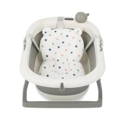 Abbildung von KidzCorner faltbare Baby Badewanne mit integriertem Thermometer und Stützkissen (Grau Sternenkissen)