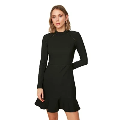 Abbildung von TRENDYOL Damen Black Lace Detailed Flywheel Business Casual Dress, Schwarz, 38 EU