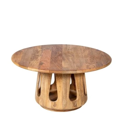 Abbildung von DRW Runder Couchtisch aus Naturholz, 90 x 48 cm, Eisen und Stein, Schwarz/Weiß, Medidas: 42x36x92 cm