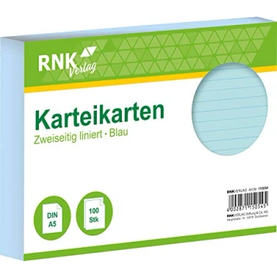 Abbildung von RNKVERLAG 115054 Karteikarten liniert 7 mm, blau, DIN A5, 1 Packung à 100 Karten