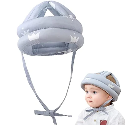 Abbildung von Baby Kopfschutz Schutzhelm Atmungsaktiv Sicherheit Baumwolle Schutzkappe Kopfschutzmütze Kopfschutzkappe Verstellbar Babyhelm Geschirre Hut für 6 36 Monate Kleinkind Lernen Laufen und Sitzen