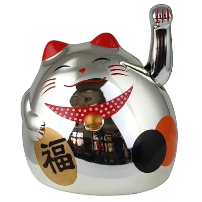 Abbildung von Superfreak Glückskatze Maneki Neko rundliche Winkekatze 8 cm Silber