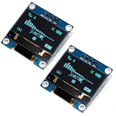 Abbildung von Fasizi 2 x 2,4 cm (0,96 Zoll) I2C IIC SPI Seriell 128 64 OLED Display Modulplatine mit Stiftleisten für Arduino, blaue Schrift