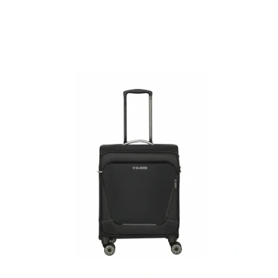 Abbildung von travelite Handgepäck Koffer mit 4 Rollen für Lufthansa, Austrian + Swiss, integriertes Zahlenschloss, Bordtrolley JETPACK: Kompakter Weichgepäck Trolley Aufsteckfunktion, 55x40x23 cm, 41 l, 2,5 kg