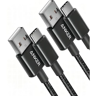 Abbildung von Anker USB C Kabel, [2 Stück 0,9m] Ladekabel Nylon Geflochten Schnellladekabel, auf Kabel für Samsung Galaxy S24 S23 S22 Ultra Note 20 iPhone 16 15 14 Pro Max iPad MacBook