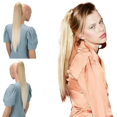 Abbildung von CAISHA 60cm Glatt Pferdeschwanz Mit Butterflyklammer Haarteil Zopf Hitzebeständig Haarverlängerung Hellblond Mix H613