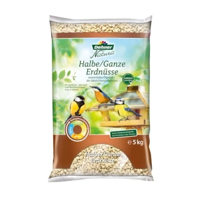 Abbildung von Dehner Natura Premium Wildvogelfutter, halbe / ganze Erdnüsse schalenfrei, Ganzjahresfutter proteinreich energiereich, hochwertiges Vogelfutter für Wildvögel, 5 kg
