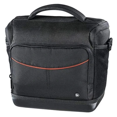 Abbildung von Hama Kameratasche „Albany“ für Digitalkamera (Fototasche DSLR, mit Zubehörfächern, Tragegriff, Gürtelschlaufe und Inneneinteilung, Umhängetasche, reißfestes Polyester, 20 x 11 17 cm) schwarz