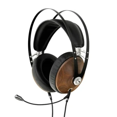 Abbildung von MEZE AUDIO 99 Classics Walnut Silver &amp; Boom Mic Headset, kabelgebundene Over Ear Kopfhörer mit Mikrofon und selbstverstellbarem Kopfbügel, geschlossenes Headset für Gaming, Remote Arbeit,