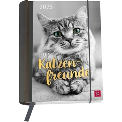 Abbildung von Buchkalender 2025: Für Katzenfreunde: Katzenkalender goldveredelt. Wochenplaner Terminplaner Organizer. Praktischer kleiner Taschenkalender, 12 heraustrennbare Postkarten inkl.