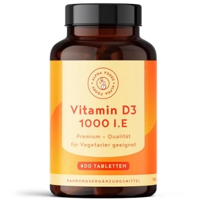 Abbildung von Vitamin D3 1000 I.E. 400 Tabletten über 1 Jahr Vorrat D für Immunsystem, Knochen, Zähne &amp; Muskeln Hochdosiert Vegetarisch Alpha Foods