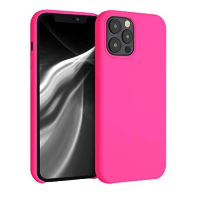 Abbildung von kwmobile Hülle kompatibel mit Apple iPhone 12 Pro Max Silikon Handy Case Handyhülle weiche Oberfläche kabelloses Laden Neon Pink