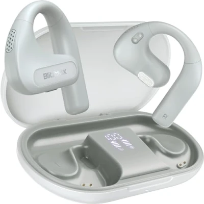 Abbildung von BlitzMax offene Ohr Kopfhörer, True Wireless Bluetooth 5.3, Ohrhörer, verbesserter Bass, 16,2 mm Treiber, lang anhaltender Komfort, 60 Stunden Spielzeit, LED Display, IPX5 wasserdicht, für