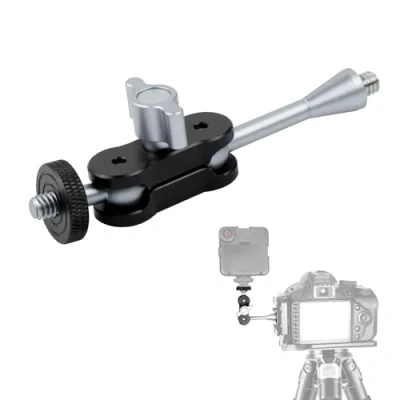 Abbildung von Magic Arm, Kamerahalterung Klemme, Kamera Super Clamp Con 360 Drehbarer Kugelkopf, Kameraklemme mit 1/4 Zoll Universal Gewinde, Handy Fotografie Füllen Licht Monitor Ball Halterung, Grau 1 Stück
