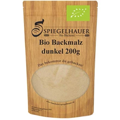 Abbildung von Bio Backmalz dunkel qualitativ hochwertig und enzyminaktiv erstklassig zum Brot Brötchen backen ideal als Farbmalz Inhalt: 200 g Gerstenmalz