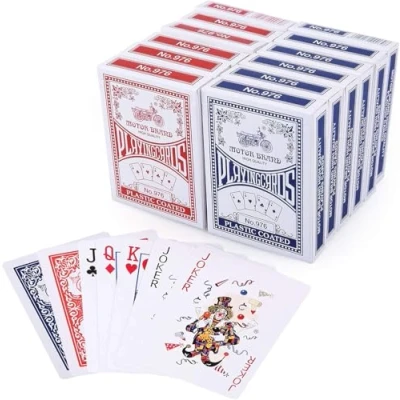 Abbildung von LotFancy 12er Pokerkarten Set, Spielkarten in 54 Karten, Poker Kartendeck, Profi Playing Cards für Texas Holdem, Poker, Blackjack, Bridge (blau und rot)