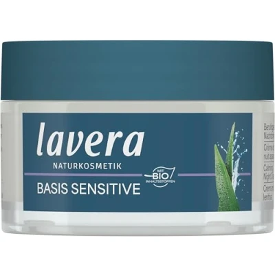 Abbildung von lavera basis sensitiv Beruhigende Nachtcreme Naturkosmetik Vegan Bio Aloe Vera &amp; Mandelöl Feuchtigkeitsspendend Gesichtscreme Nachtpflege parfümfrei 1 x 50ml