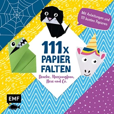 Abbildung von 111 x Papierfalten Drache, Meerjungfrau, Hexe und Co.: Bastelblock mit Anleitungen bunten Papieren zum Sofort Loslegen Für Kinder ab 5 Jahren