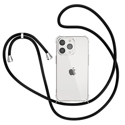 Abbildung von XTCASE Handykette für iPhone 13 Pro Hülle, Smartphone Necklace Handyhülle mit Band Transparent Schutzhülle Stossfest Schnur Case zum Umhängen in Schwarz
