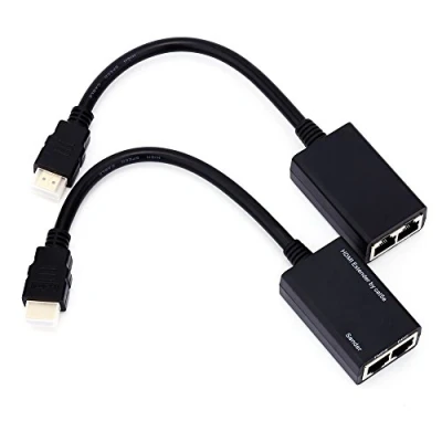Abbildung von Bewinner 30M HDMI Extender Repeater von CAT5e, Sender + Empfänger, TMDS DDC über RJ45 CAT5e CAT6 LAN Ethernet Balun Adapter Bis zu 1080P Unterstützt 3D, Schwarz