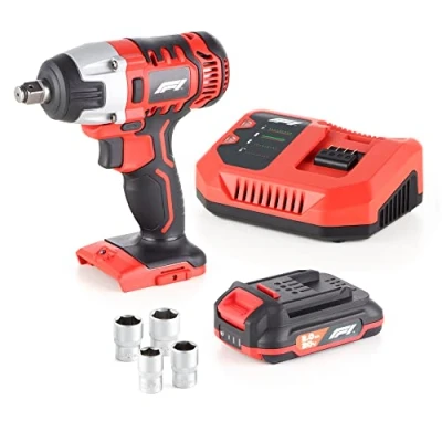Abbildung von Formula 1 Schlagschrauber 1/2 Zoll Set 20V 1x 2.0Ah Akku und Ladegerät, 220Nm, 4 Stecknüsse 17/19/21/22 mm, im Aufbewahrungskoffer