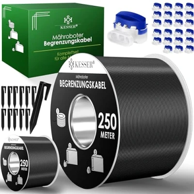 Abbildung von KESSER® Begrenzungskabel 500m + 1600 Erdspieße 24 Kabelverbinder für Mähroboter Rasenmäher Rasenroboter Zubehör Set Begrenzungsdraht kompatibel mit Gardena/Bosch/Worx/Einhell/Honda/ROBOMOW