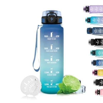 Abbildung von Grsta Trinkflasche, Trinkflasche Kinder mit Filter, Auslaufsicher Motivierendem Slogan, Sport 500ml, Kann Dir Tragen, für Schule, Yoga, Outdoor, Blau Grün
