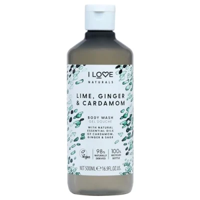 Abbildung von I Love Naturals Lime, Ginger &amp; Cardamon Body Wash, Natural Oils Of Cardamon, Sage, Formulated Using Essential For Silky Smooth Skin, 100% Recycled Bottle Vegan Friendly 500ml