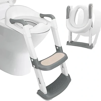 Abbildung von Royouzi Töpfchen Toilettensitz Baby mit Treppe, Kinder Toilettentrainer, PU Gepolstert &amp; Griffe, WC Sitz Einstellbar 38 47CM Rutschfesten Pedalen für 1 7 Jahre altv